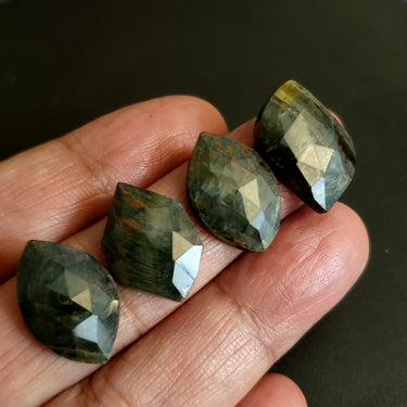Natural Bluish Black Tiger Eye Rose Cut(flat base) Cabochons LOT/4Pcs.